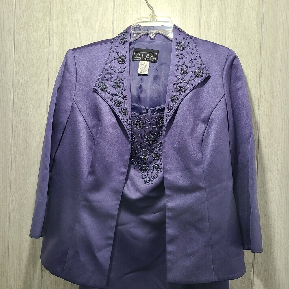 Vintage Alex Evenings Dress and Blazer SZ 8 Purple Embellished Hong Kong Wedding